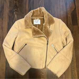 (SOLD) Faux tan suede and fur zip motorcycle jacket